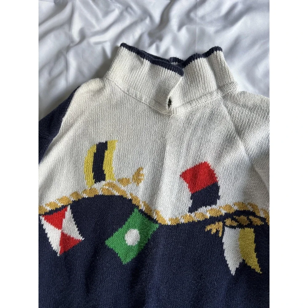 Vintage London Fog Sweater‎ Mens Large Nautical Flags Pullover Knit 90s